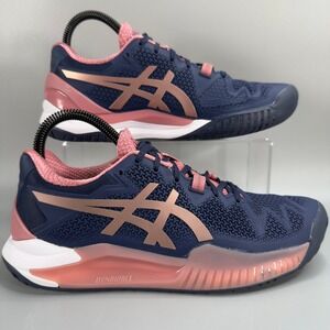 Asics Gel Resolution 9 Womens 7 Tennis Shoes Pickleball Peacoat Blue Rose Gold
